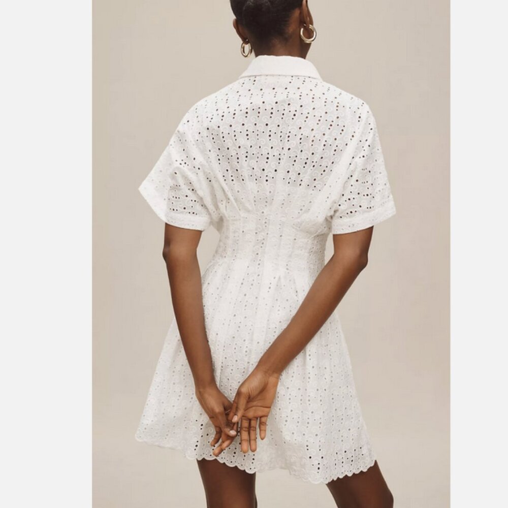 Anthropologie The Tobie Eyelet Mini Shirt Dress by Exquise White XSP NWT XS P - Picture 4 of 9